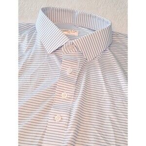NEW Collars & Co. L Featherweight Relaxed Blue White Stripe Dress Collar Polo